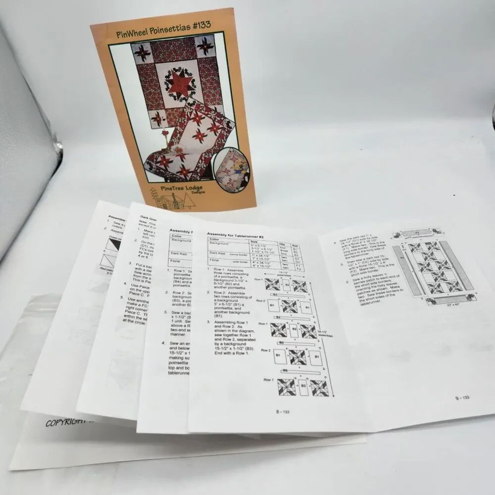 PineTree Lodge Designs PinWheel Poinsettias Quilt Pattern #133 Vintage 1998